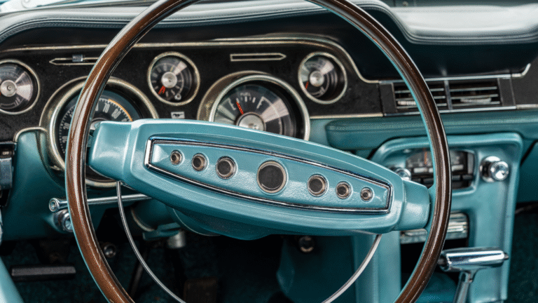 Vintage car interior with turquoise details