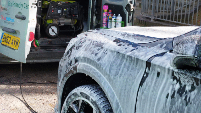 Car being washed with foam